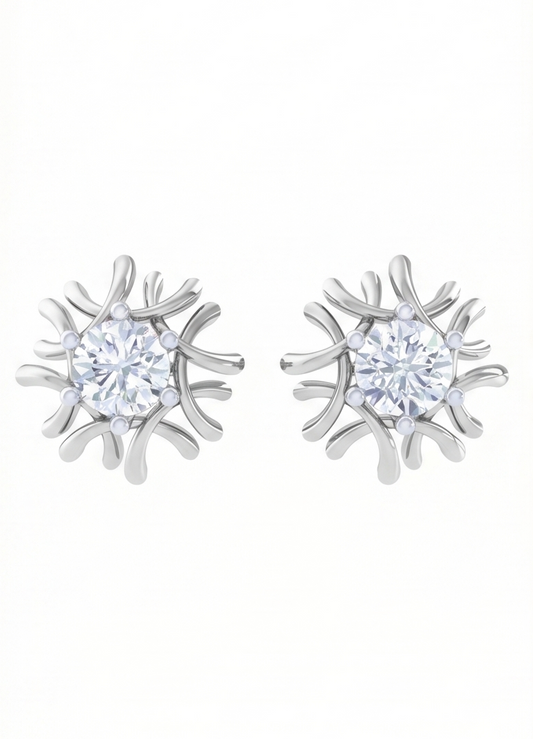 Radiant Sunburst Diamond Stud Earrings | Sculpted Prong-Set Halo Design