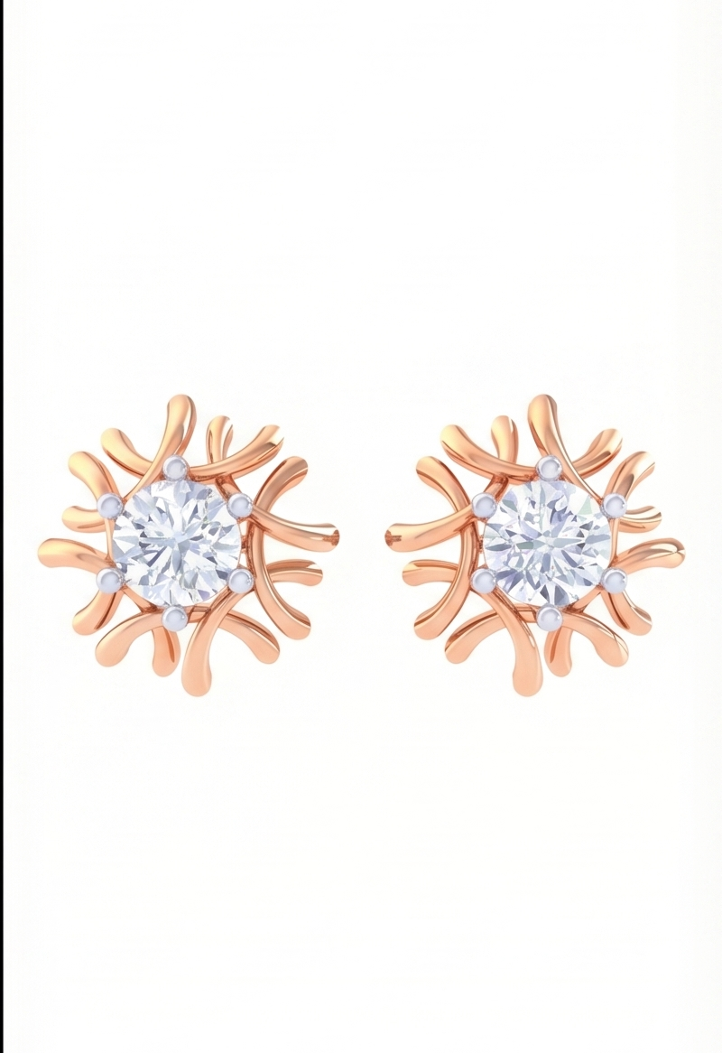 radiant sunburst diamond stud earrings | sculpted prong-set halo design