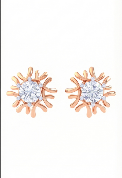 Radiant Sunburst Diamond Stud Earrings | Sculpted Prong-Set Halo Design