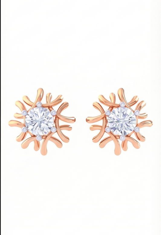 Radiant Sunburst Diamond Stud Earrings | Sculpted Prong-Set Halo Design