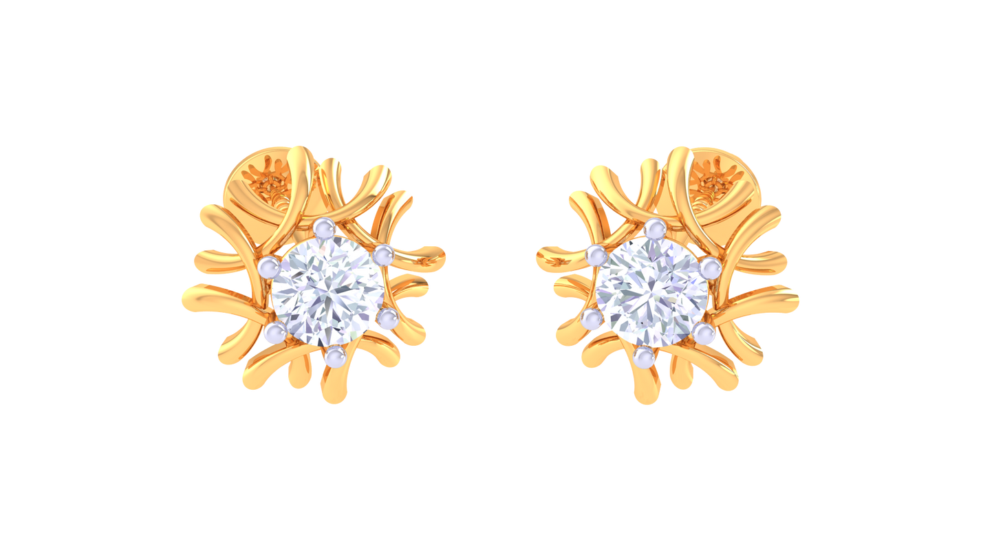radiant sunburst diamond stud earrings | sculpted prong-set halo design