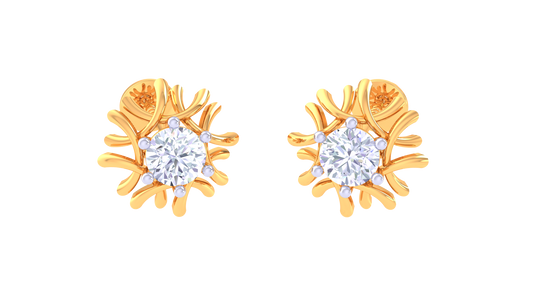 Radiant Sunburst Diamond Stud Earrings | Sculpted Prong-Set Halo Design