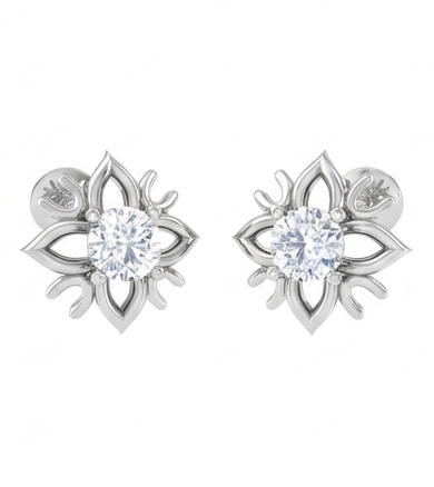 Ornate Floral Diamond Stud Earrings | Sculpted Prong-Set Star Design