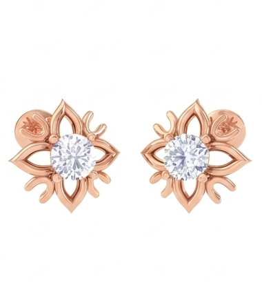 Ornate Floral Diamond Stud Earrings | Sculpted Prong-Set Star Design