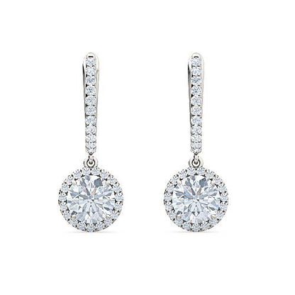 Halo Round Brilliant Cut Diamond English Lock Earrings | Classic Feminine Jewelry