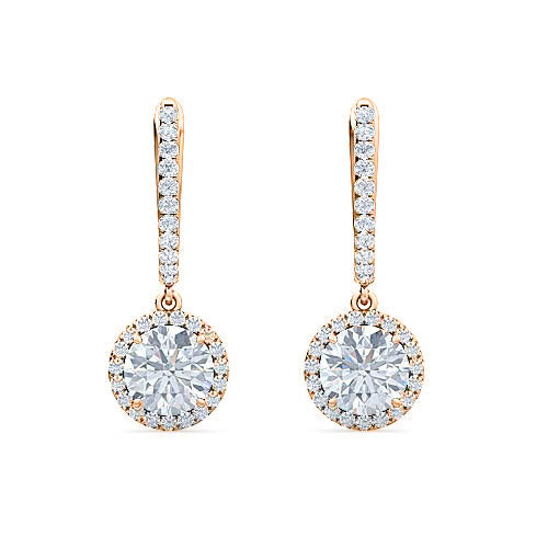 halo round brilliant cut diamond english lock earrings | classic feminine jewelry