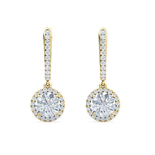 halo round brilliant cut diamond english lock earrings | classic feminine jewelry