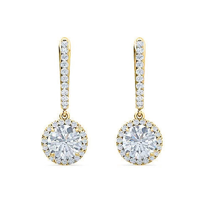 Halo Round Brilliant Cut Diamond English Lock Earrings | Classic Feminine Jewelry