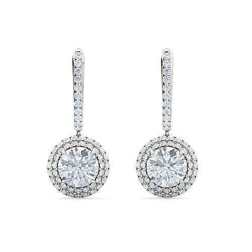 double halo round brilliant cut diamond english lock earrings | classic feminine jewelry