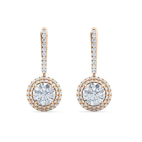 double halo round brilliant cut diamond english lock earrings | classic feminine jewelry