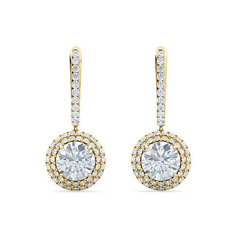 double halo round brilliant cut diamond english lock earrings | classic feminine jewelry