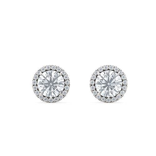 halo diamond stud earrings for women | round brilliant pavé halo framed center diamond