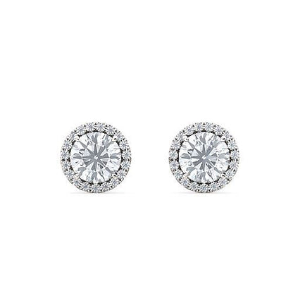 Halo Diamond Stud Earrings for Women | Round Brilliant Pavé Halo Framed Center Diamond