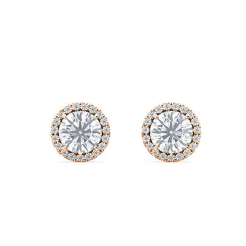 halo diamond stud earrings for women | round brilliant pavé halo framed center diamond