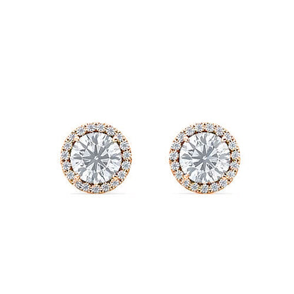 Halo Diamond Stud Earrings for Women | Round Brilliant Pavé Halo Framed Center Diamond
