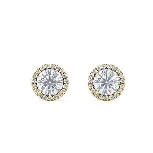 halo diamond stud earrings for women | round brilliant pavé halo framed center diamond