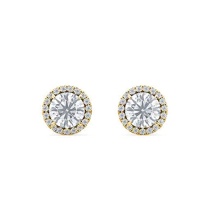 Halo Diamond Stud Earrings for Women | Round Brilliant Pavé Halo Framed Center Diamond