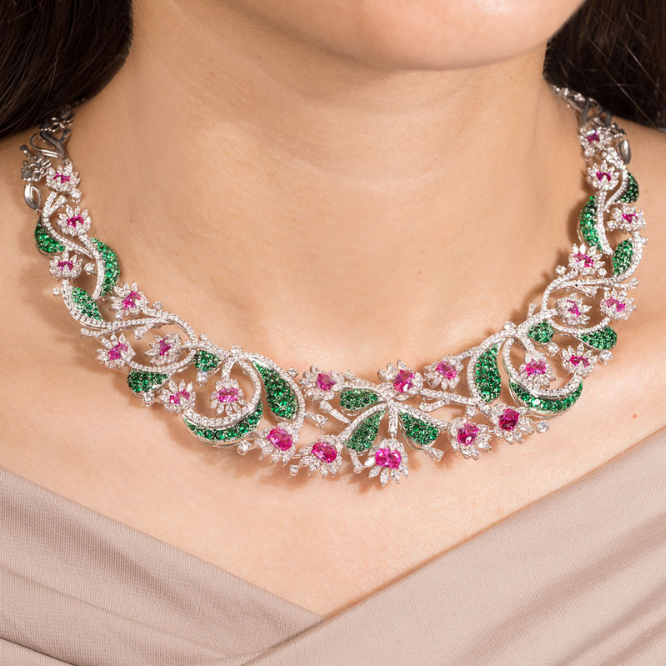 blossom vine diamond necklace set