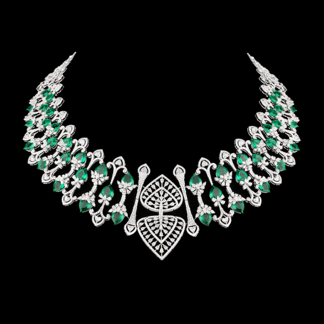 emerald lace royale diamond necklace set
