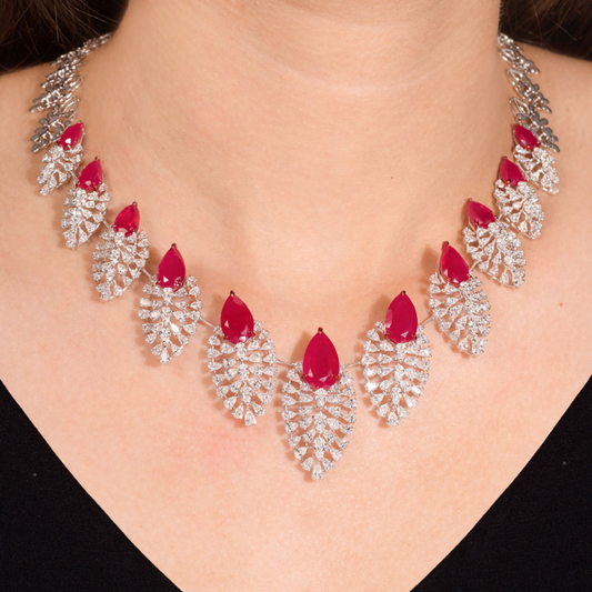 Crimson Petal Diamond Necklace Set
