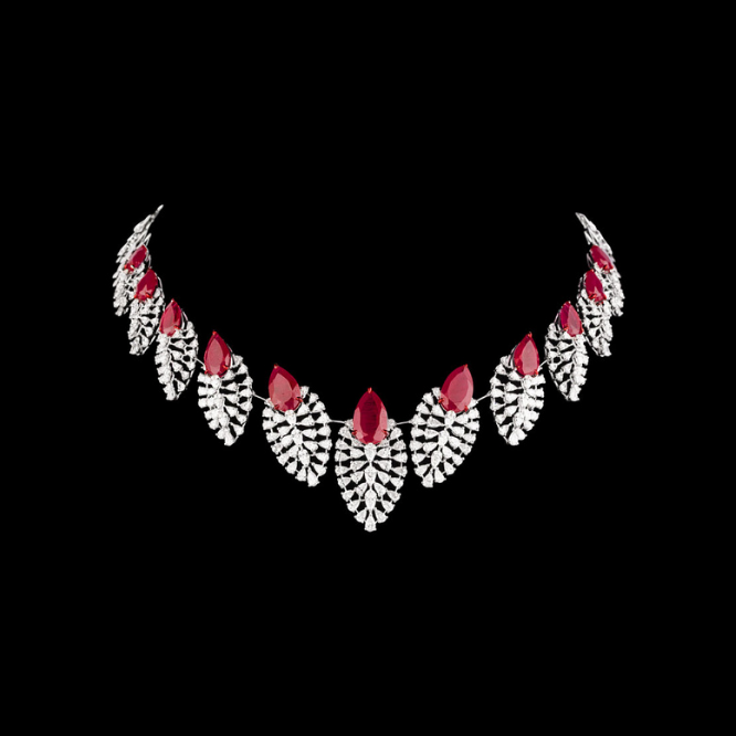 crimson petal diamond necklace set