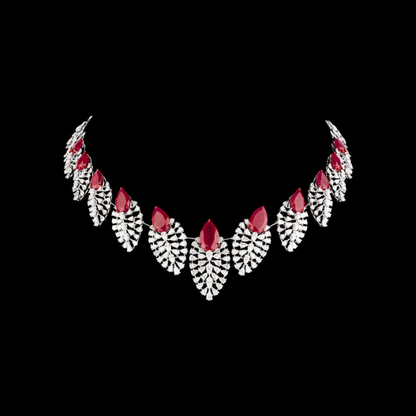 Crimson Petal Diamond Necklace Set