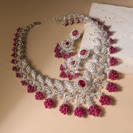 Crimson Blossom Diamond Necklace Set