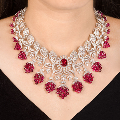 Crimson Blossom Diamond Necklace Set