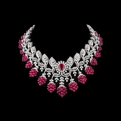 Crimson Blossom Diamond Necklace Set
