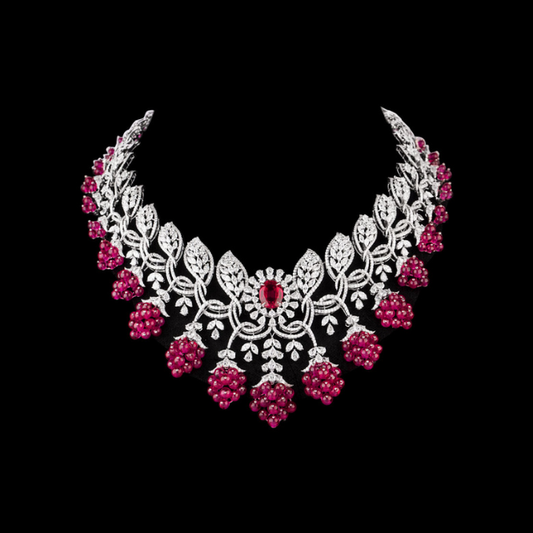 Crimson Blossom Diamond Necklace Set