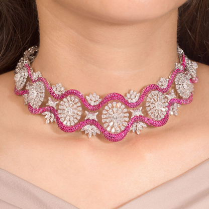 Rosé Wave Diamond Necklace Set