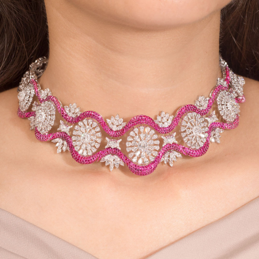 Rosé Wave Diamond Necklace Set
