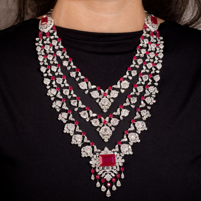 scarlet cascade layered diamond necklace set