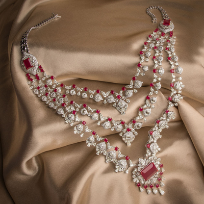 Scarlet Cascade Layered Diamond Necklace Set