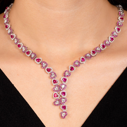 Blush Heart Cascade Diamond Necklace Set