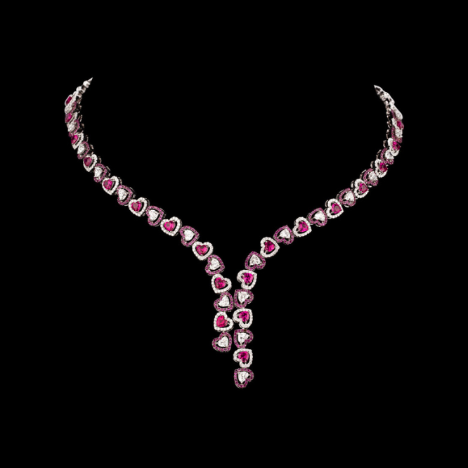 blush heart cascade diamond necklace set