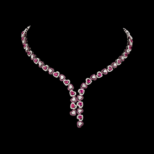 Blush Heart Cascade Diamond Necklace Set