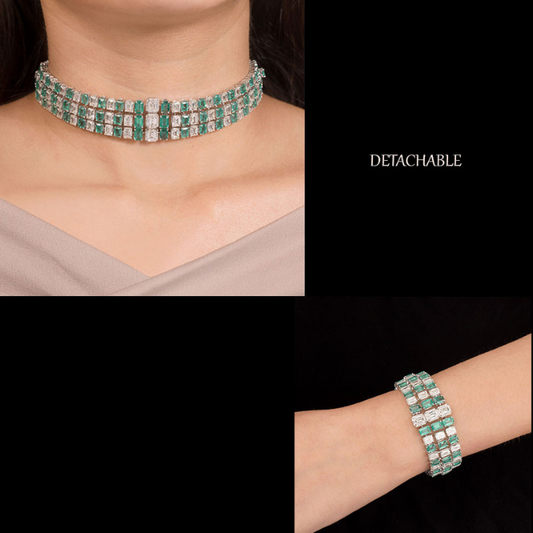 Emerald Grid Diamond Choker Set