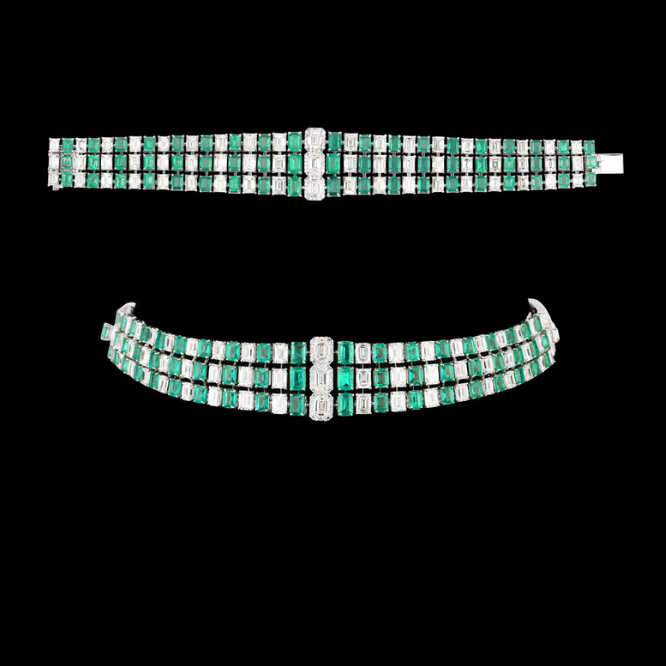 emerald grid diamond choker set