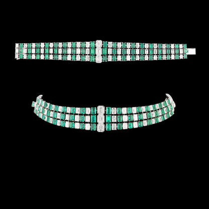 Emerald Grid Diamond Choker Set