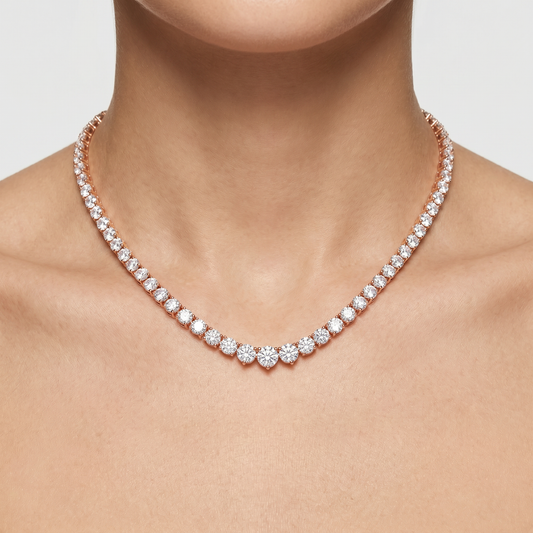 Round Diamond Tennis Necklace | Graduated Prong-Set Line Design