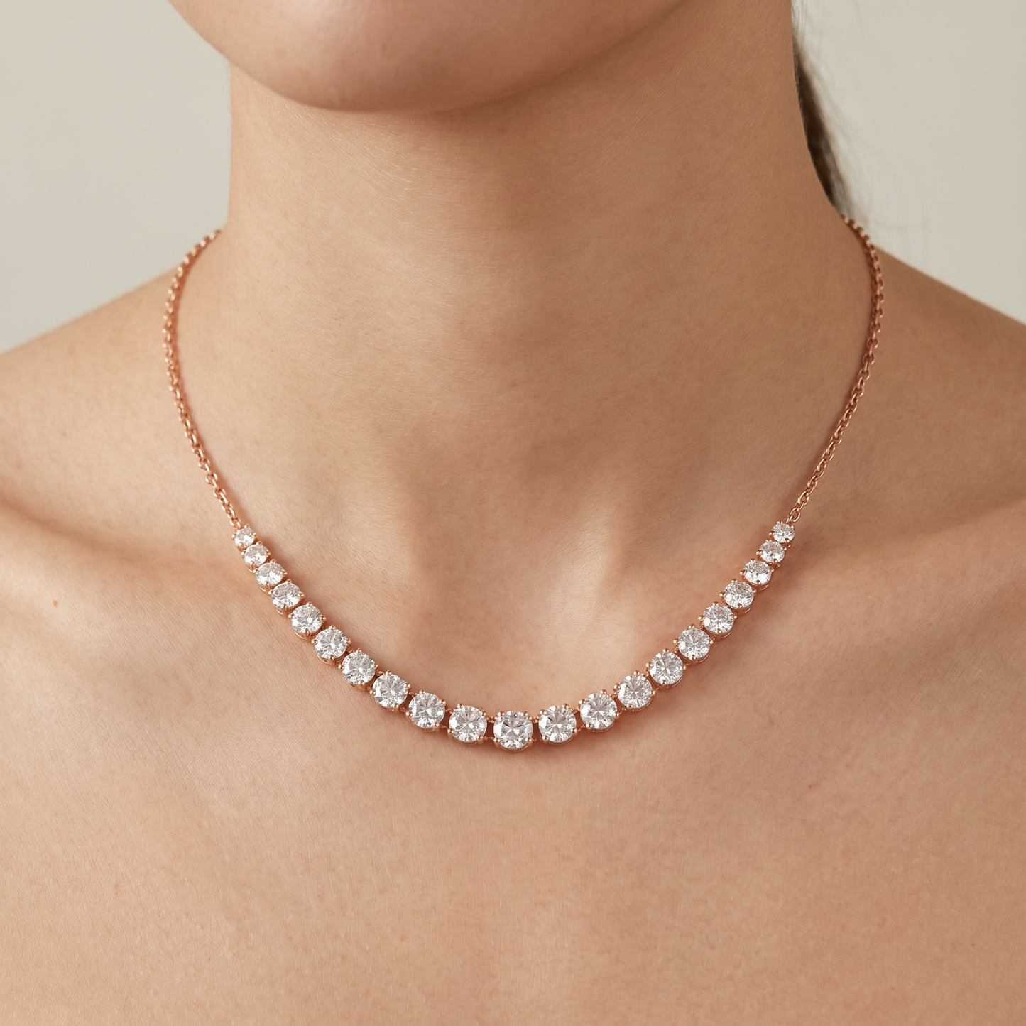 diamond tennis necklace | prong-set curved line design