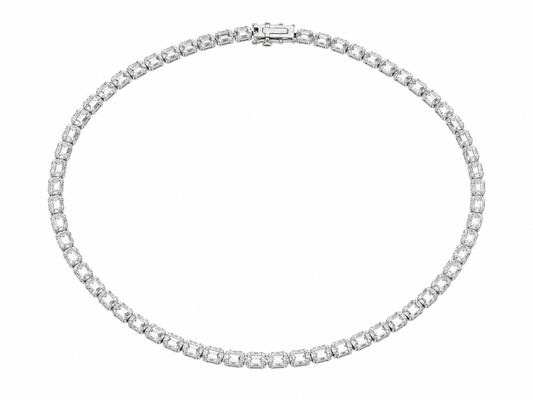 Emerald-Cut Diamond Tennis Chain Necklace | Linear Link Design with Emerald-Cut Diamonds