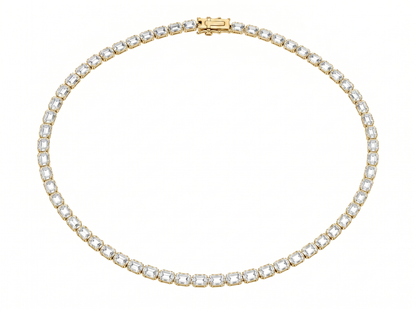 Emerald-Cut Diamond Tennis Chain Men's Necklace | Linear Link Design with Emerald-Cut Diamonds