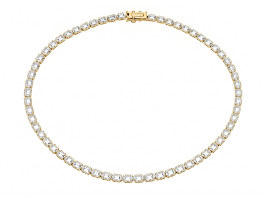Emerald-Cut Diamond Tennis Chain Necklace | Linear Link Design with Emerald-Cut Diamonds