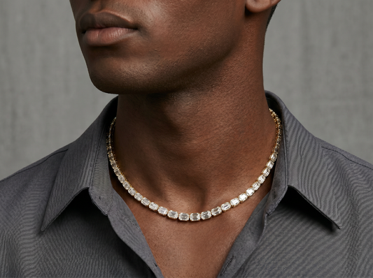 Emerald-Cut Diamond Tennis Chain Necklace | Linear Link Design with Emerald-Cut Diamonds