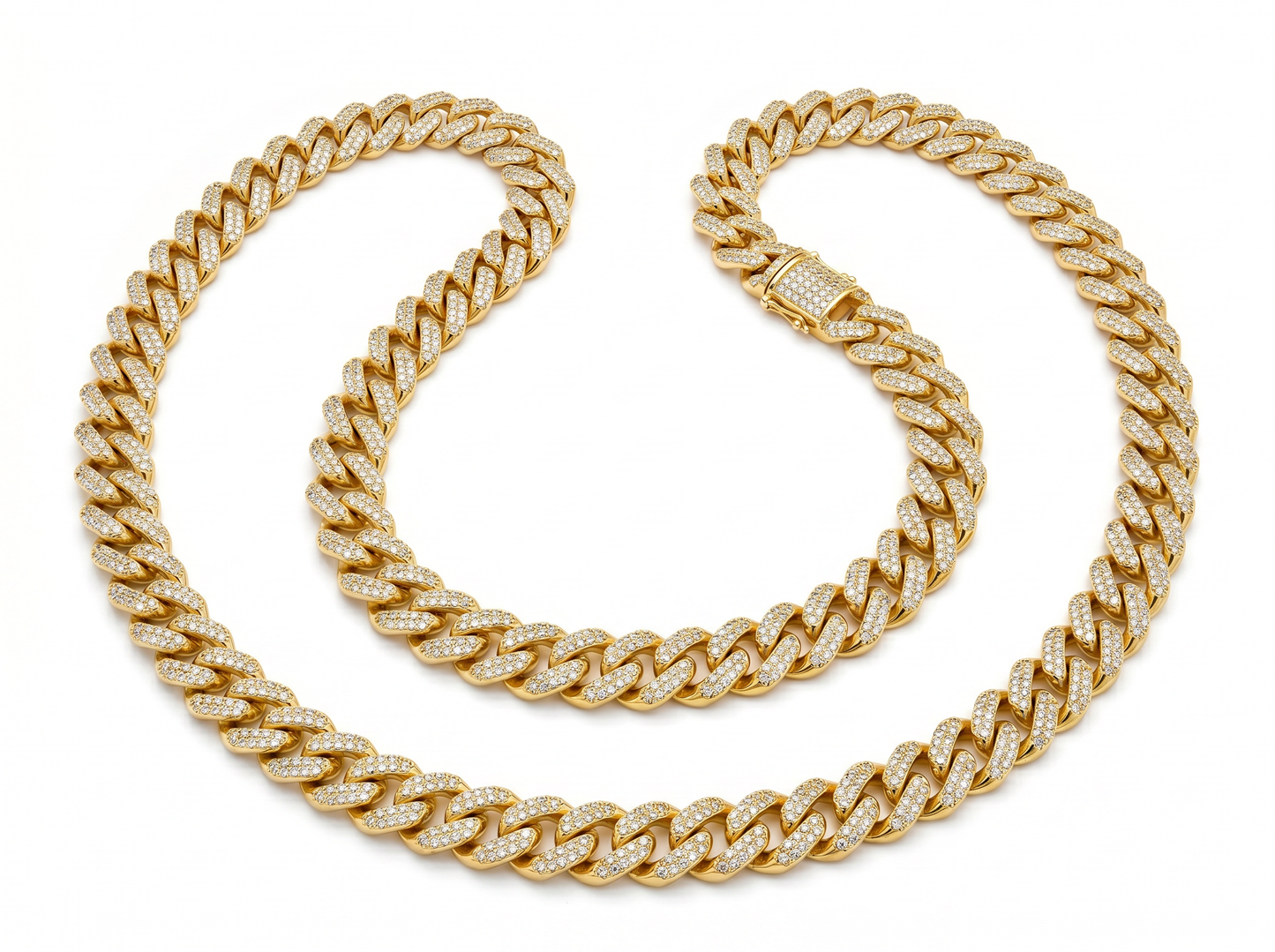 cuban link diamond chain necklace | double strand iced-out design with round brilliant diamonds