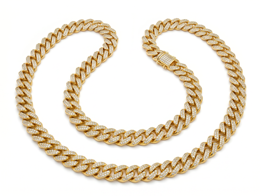 Cuban Link Diamond Chain Necklace | Double Strand Iced-Out Design with Round Brilliant Diamonds