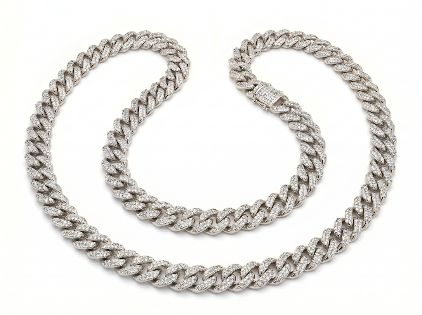 cuban link diamond chain necklace | double strand iced-out design with round brilliant diamonds