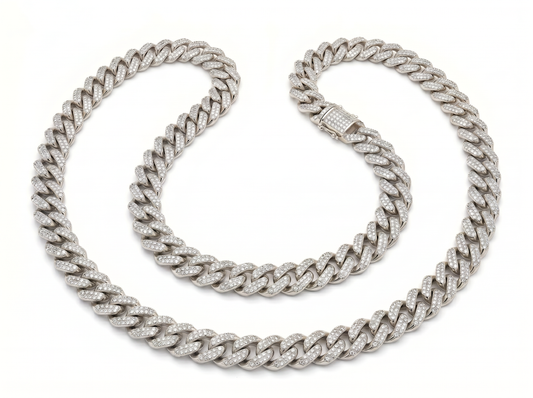 Cuban Link Diamond Chain Necklace | Double Strand Iced-Out Design with Round Brilliant Diamonds